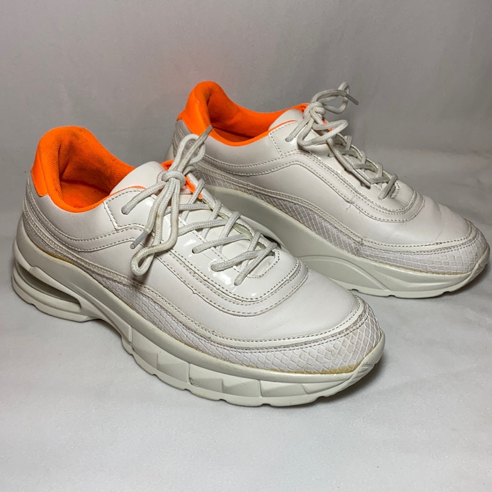 Fashion Nova White Sneakers with Orange Lining